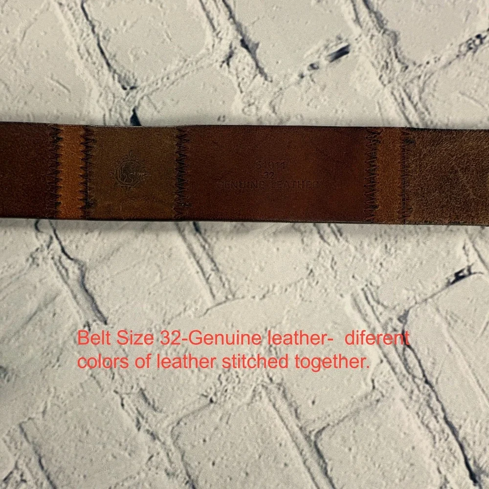 Unbranded Leather Belt Womens 32 Brown Good Patchwork Zigzag Stitch Brass Buckle